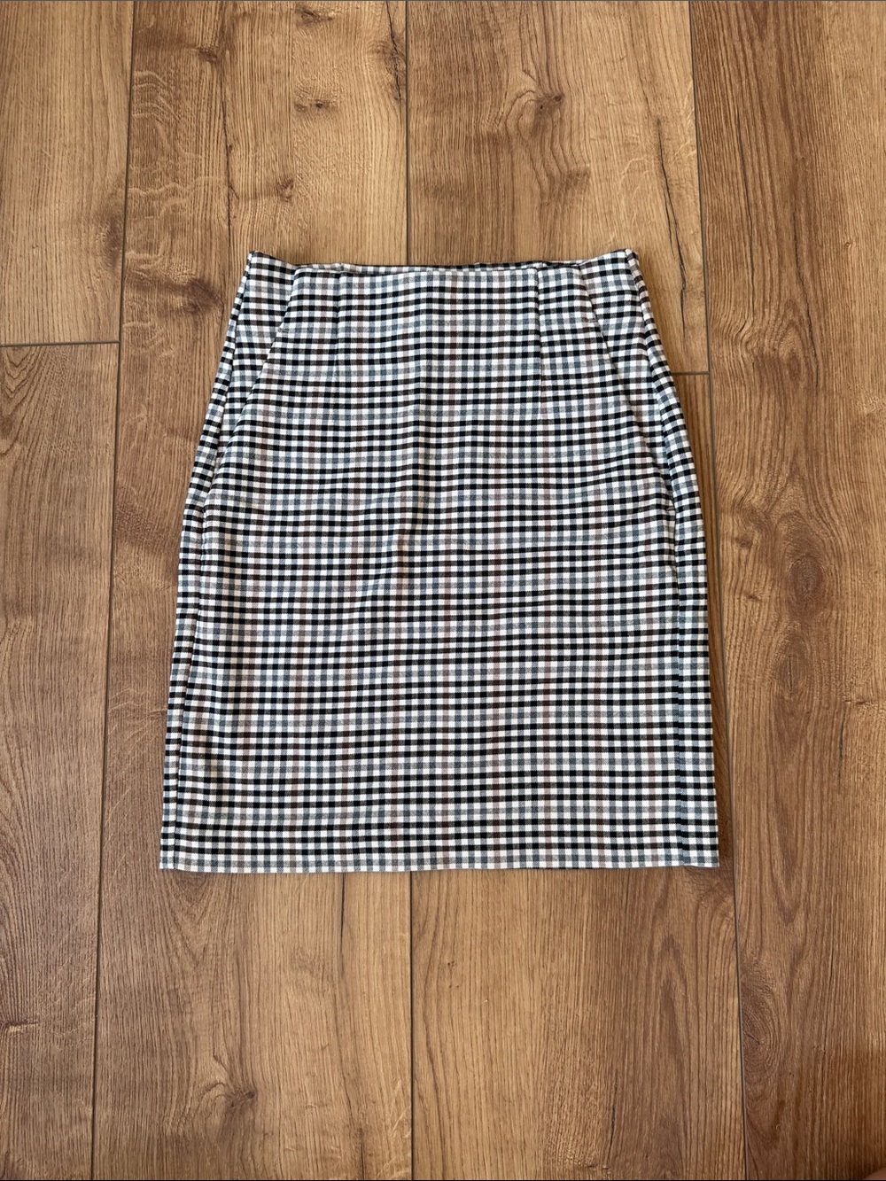 Dynamite Black, White + Brown Gingham Pencil Skirt
